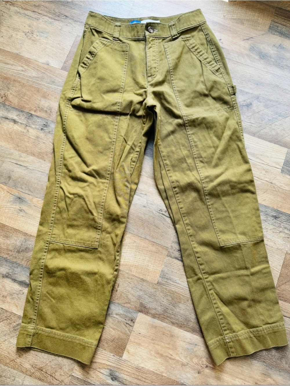 Old Navy High Rise Straight Carpenter Pants 4 Olive Green 100% Cotton Fall Layer - Picture 2 of 7